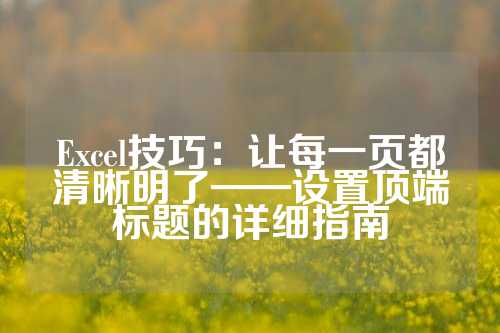 Excel技巧：让每一页都清晰明了——设置顶端标题的详细指南