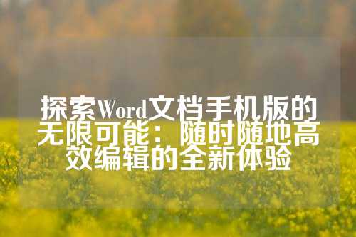 探索Word文档手机版的无限可能：随时随地高效编辑的全新体验