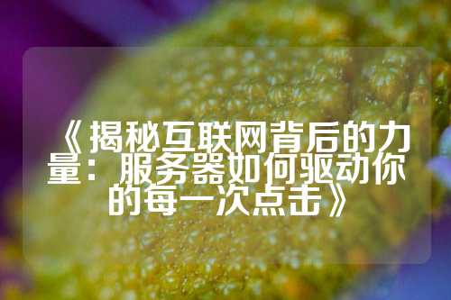 《揭秘互联网背后的力量：服务器如何驱动你的每一次点击》