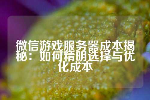 微信游戏服务器成本揭秘：如何精明选择与优化成本